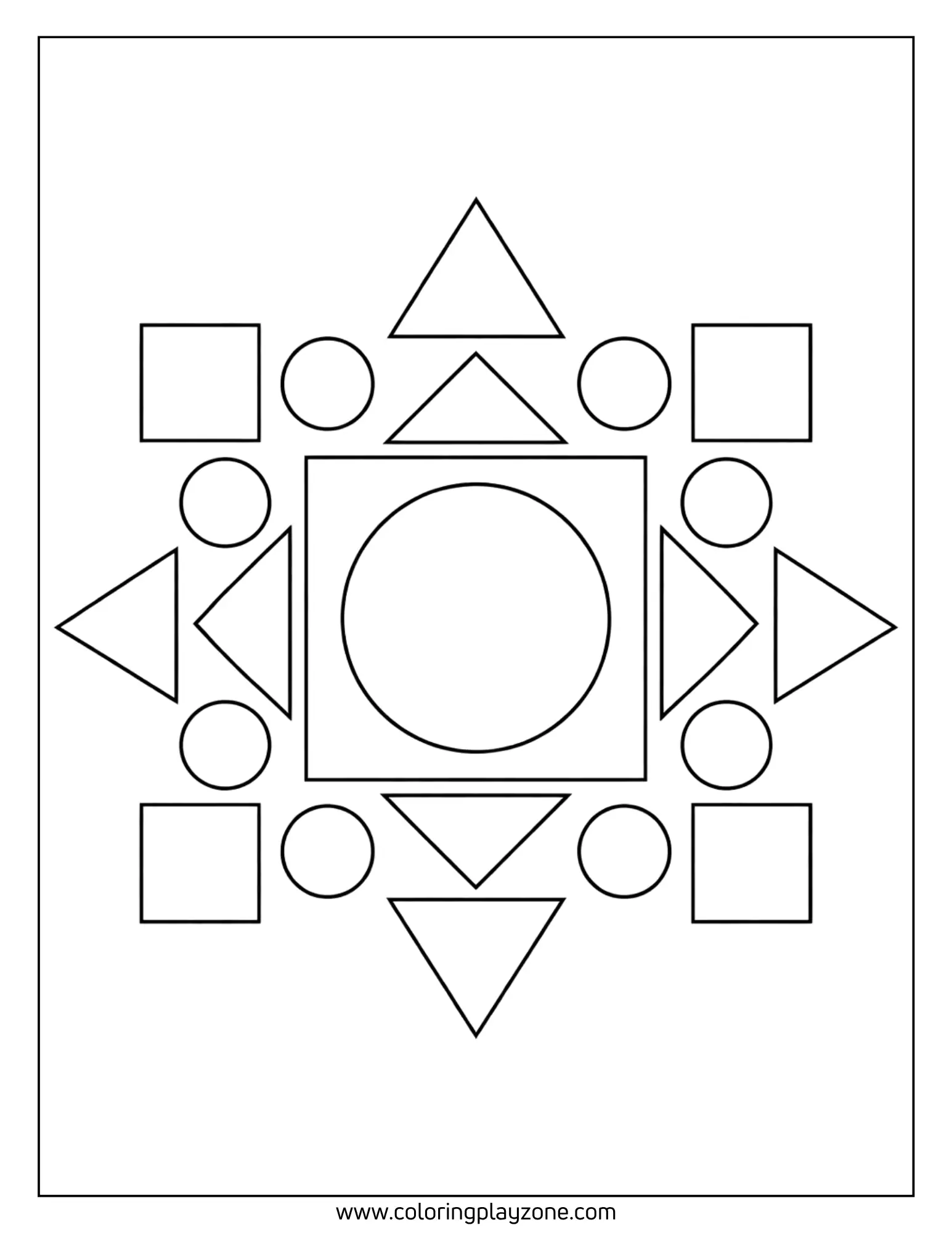 Simple Geometric Circle and Square Harmony Coloring Page